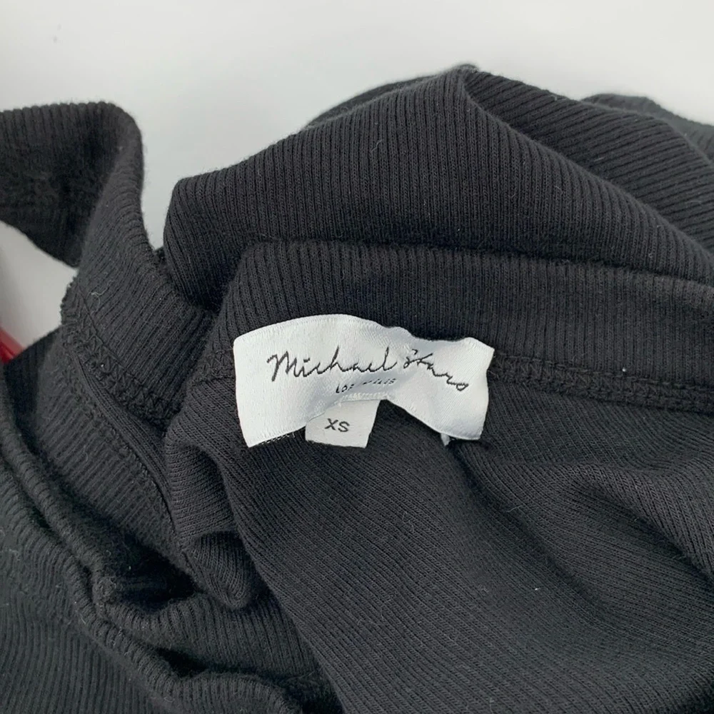 Michael Stars ribbed one shoulder black top shirt blouse knit ruched stretch XS